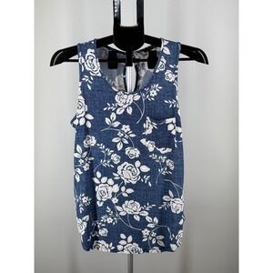 PaperMoon Womens Blue Floral Rose Print Sleeveless Blouse M
